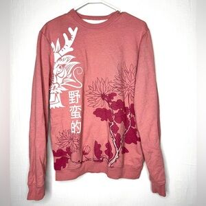 Blind Rooster Womens Asian Dragon Pink Sweatshirt Sz M Crewneck Japanese Floral